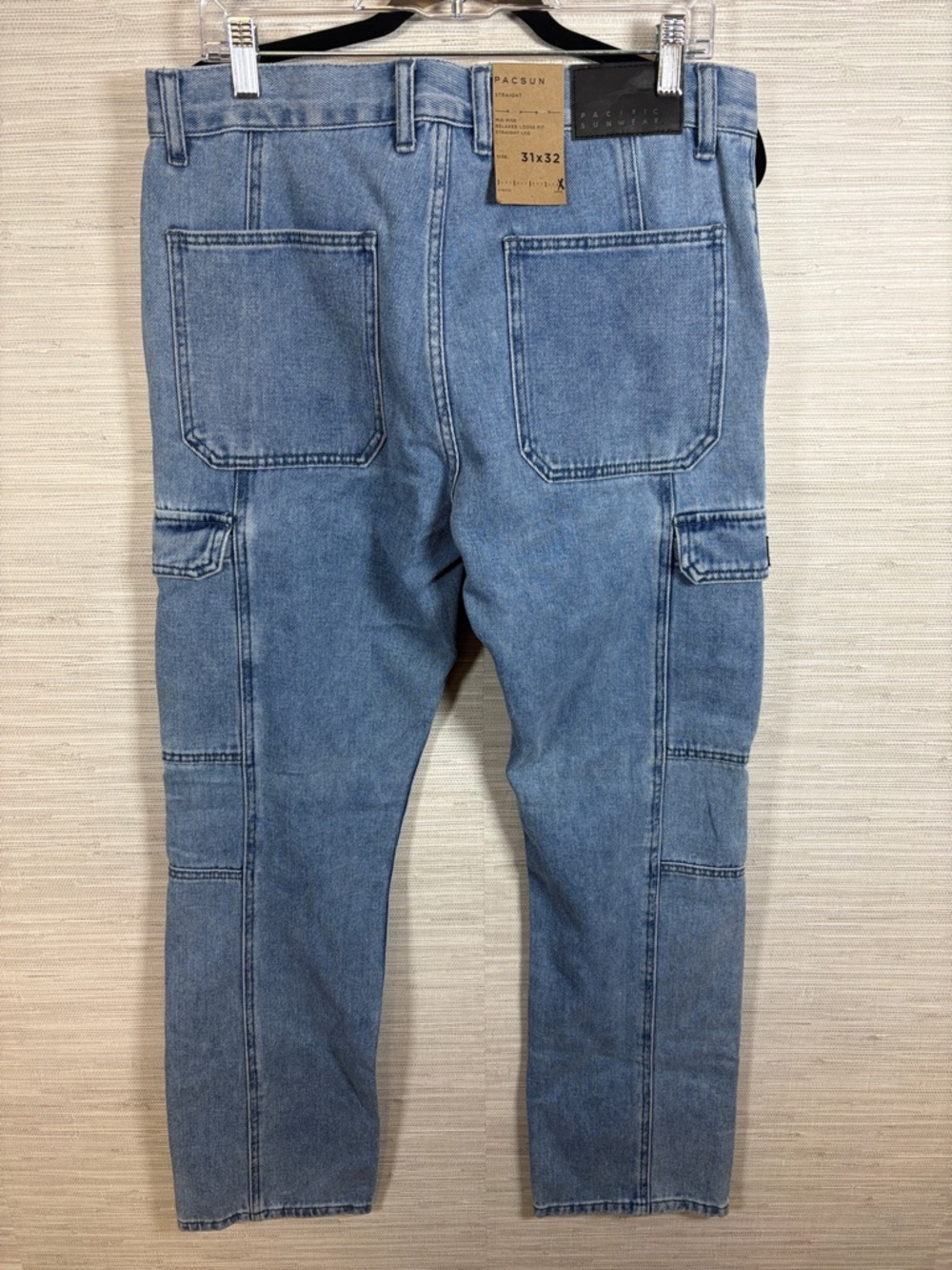 PacSun Men's Light Wash Denim Cargo Pants - Picture 2 of 5